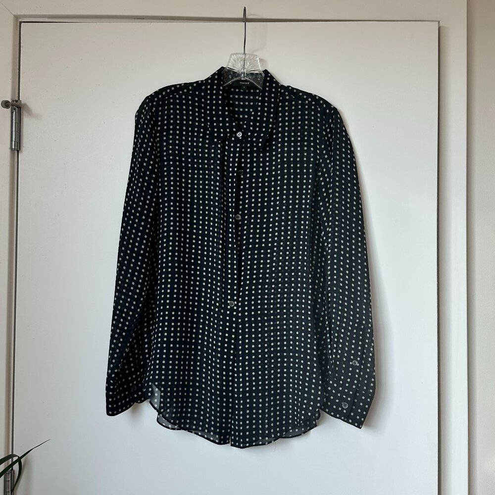 Theory 100% Silk Semi Sheer Button Up Blouse
